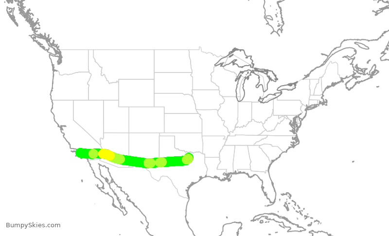 Turbulence forecast map for AAL1230, LAX to DFW