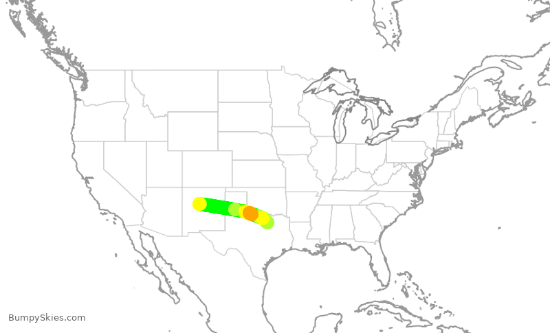 Turbulence forecast map for AAL1231, ABQ to DFW