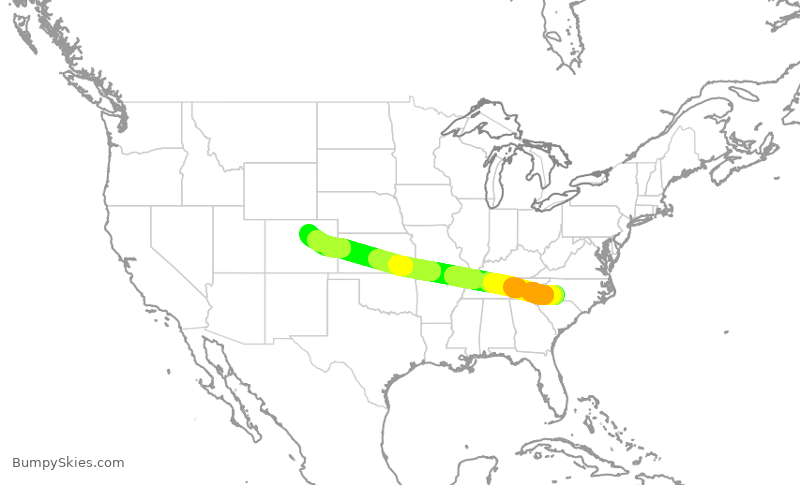 Turbulence forecast map for AAL1231, CLT to DEN