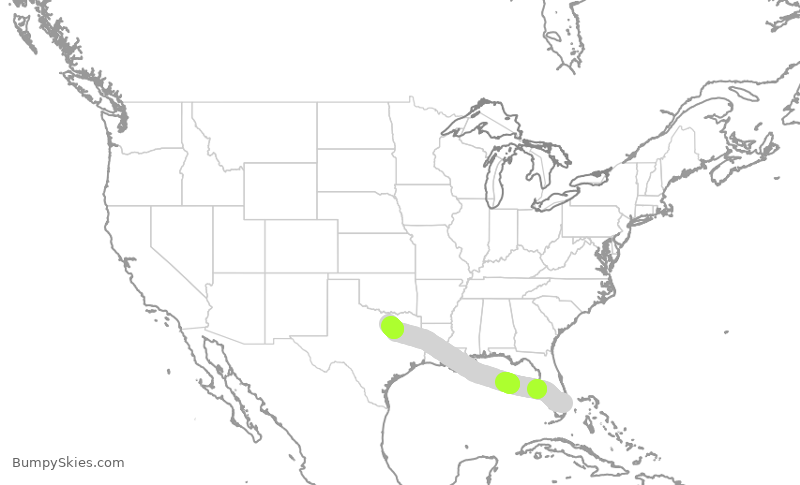 Turbulence forecast map for AAL1232, FLL to DFW
