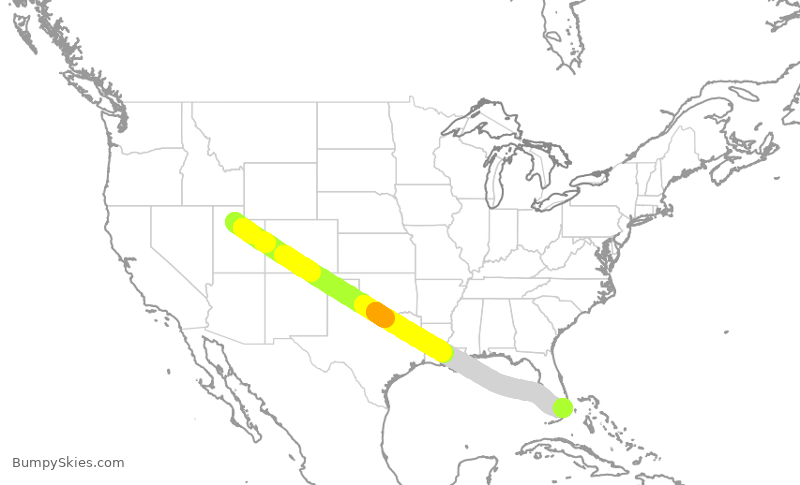 Turbulence forecast map for AAL1232, SLC to MIA
