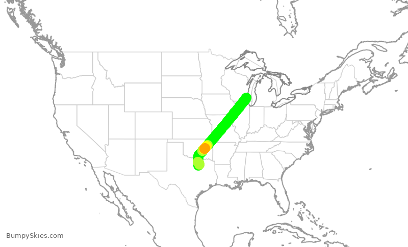 Turbulence forecast map for AAL1234, DFW to MKE
