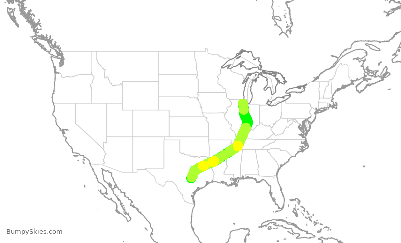 Turbulence forecast map for AAL1235, ORD to AUS