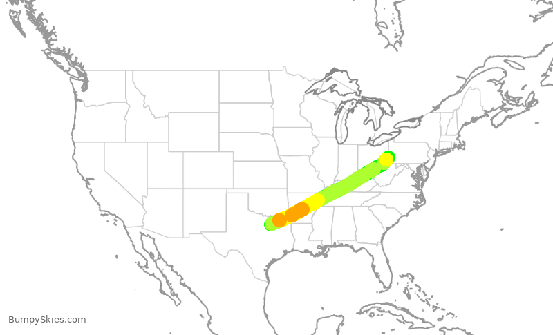 Turbulence forecast map for AAL1236, DFW to PIT