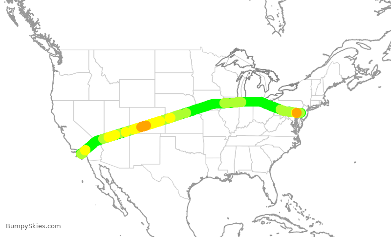 Turbulence forecast map for AAL1240, LAX to PHL