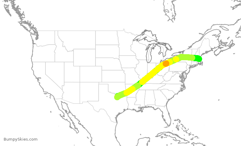 Turbulence forecast map for AAL1241, BOS to DFW