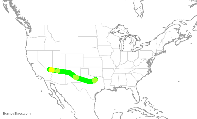 Turbulence forecast map for AAL1241, LAS to DFW