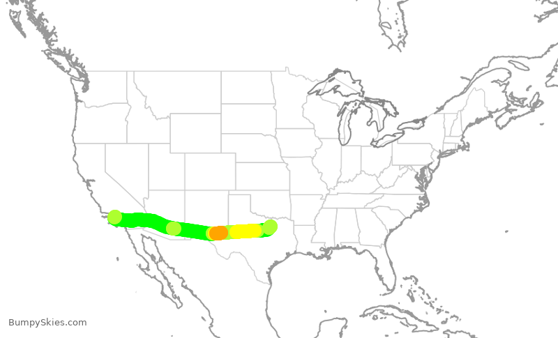 Turbulence forecast map for AAL1241, LAX to DFW