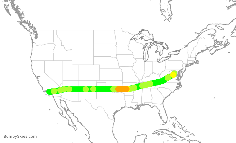 Turbulence forecast map for AAL1242, IAD to LAX