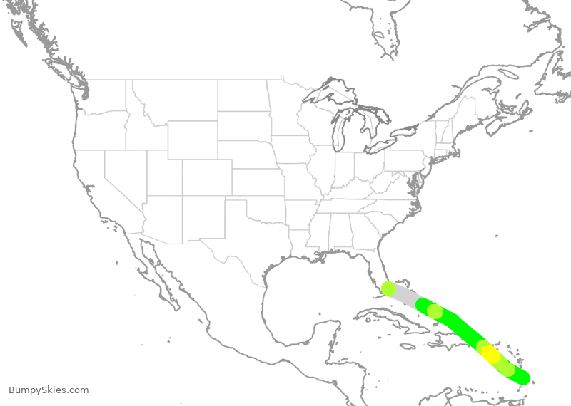 Turbulence forecast map for AAL1245, MIA to LPL
