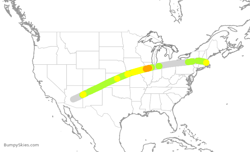 Turbulence forecast map for AAL1245, PHX to BOS