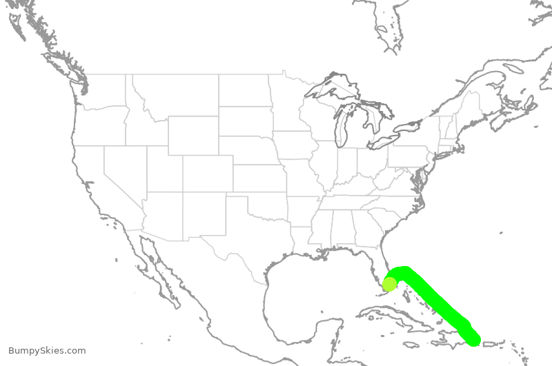 Turbulence forecast map for AAL1245, PUJ to MIA