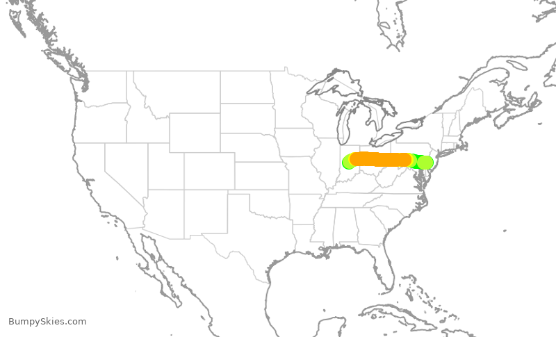 Turbulence forecast map for AAL1247, PHL to IND