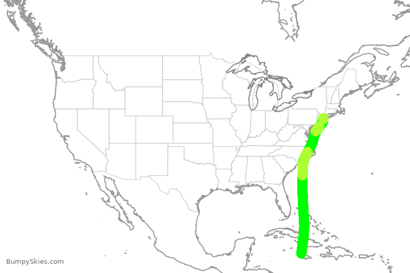 Turbulence forecast map for AAL1247, KJS to JFK