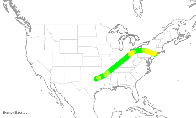 Turbulence forecast map for AAL1248, DFW to JFK
