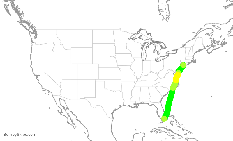 Turbulence forecast map for AAL1249, LGA to MIA