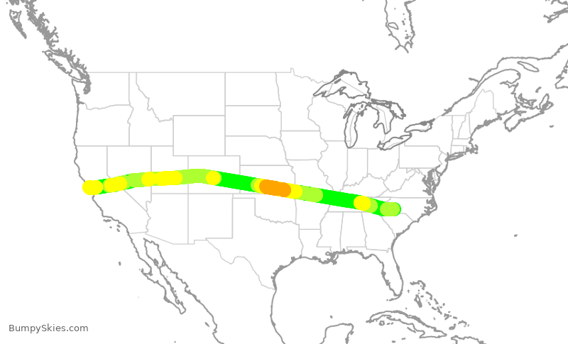 Turbulence forecast map for AAL1251, CLT to SFO