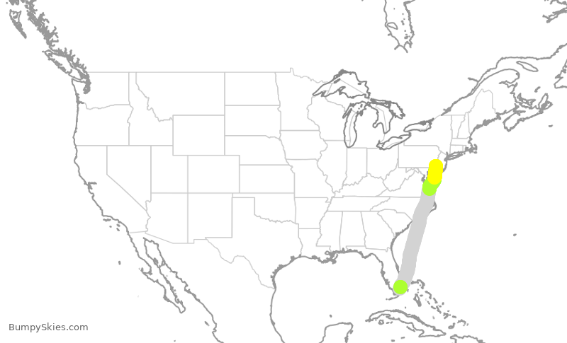 Turbulence forecast map for AAL1252, PHL to MIA