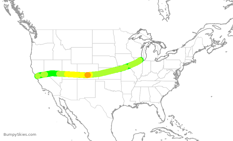 Turbulence forecast map for AAL1253, SFO to ORD