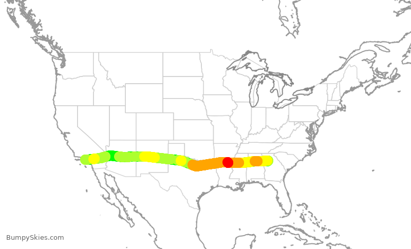 Turbulence forecast map for AAL1256, ATL to LAX