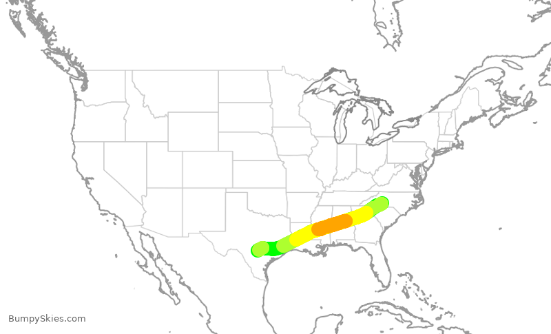 Turbulence forecast map for AAL1258, CLT to SAT