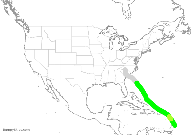 Turbulence forecast map for AAL1263, CLT to BGI