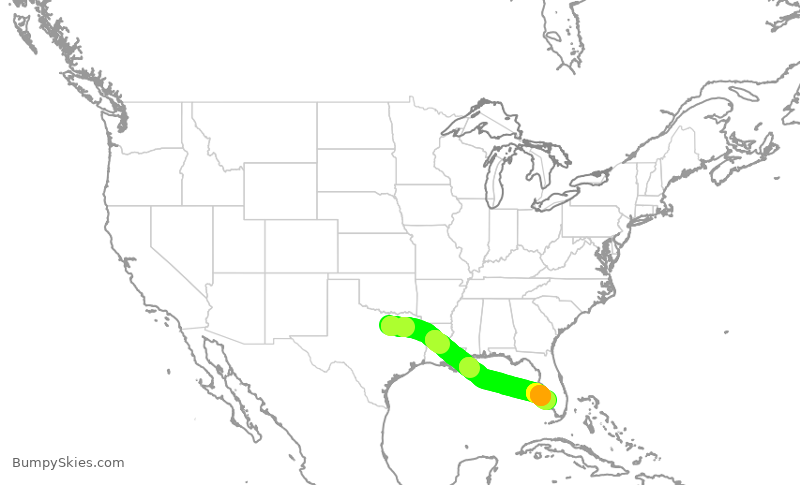 Turbulence forecast map for AAL1267, DFW to RSW