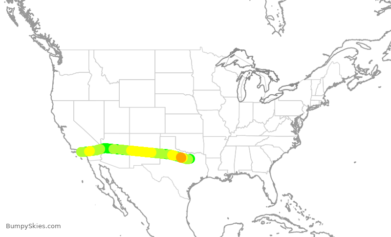Turbulence forecast map for AAL1268, DFW to LAX