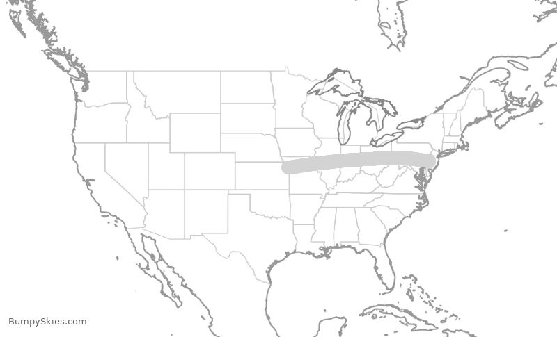 Turbulence forecast map for AAL1268, MCI to PHL