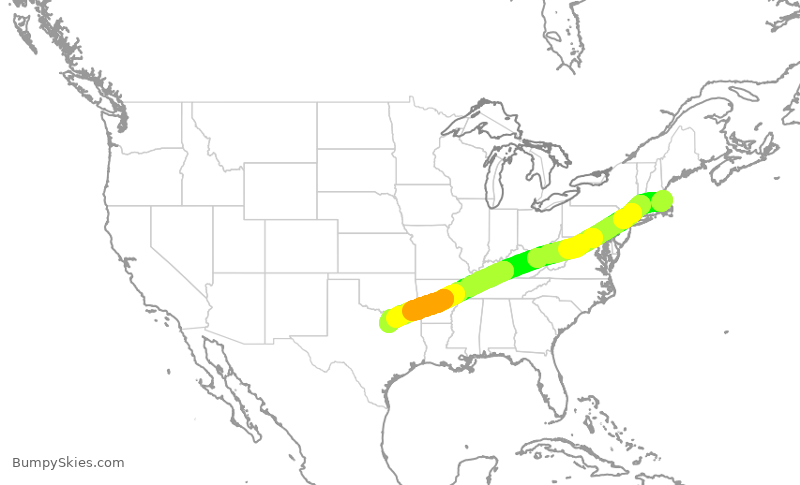 Turbulence forecast map for AAL1270, BOS to DFW