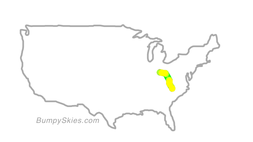 Map of continental US with illustrated flight path and turbulence forecast (described in text below)
