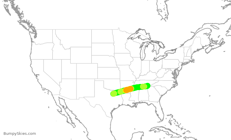 Turbulence forecast map for AAL1271, DFW to CHA