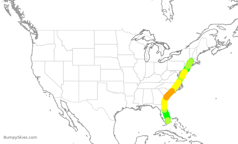 Turbulence forecast map for AAL1272, MIA to BDL