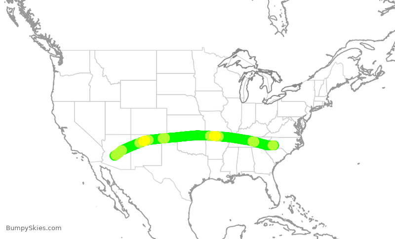 Turbulence forecast map for AAL1274, CLT to PHX