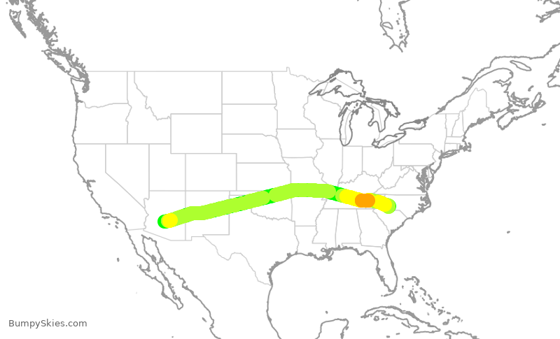 Turbulence forecast map for AAL1274, PHX to CLT