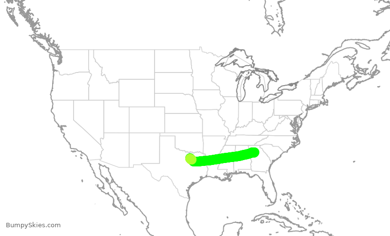 Turbulence forecast map for AAL1276, ATL to DFW