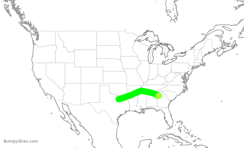 Turbulence forecast map for AAL1276, DFW to ATL