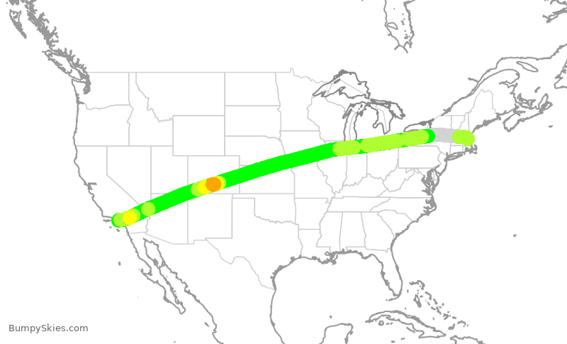 Turbulence forecast map for AAL1277, BOS to LAX