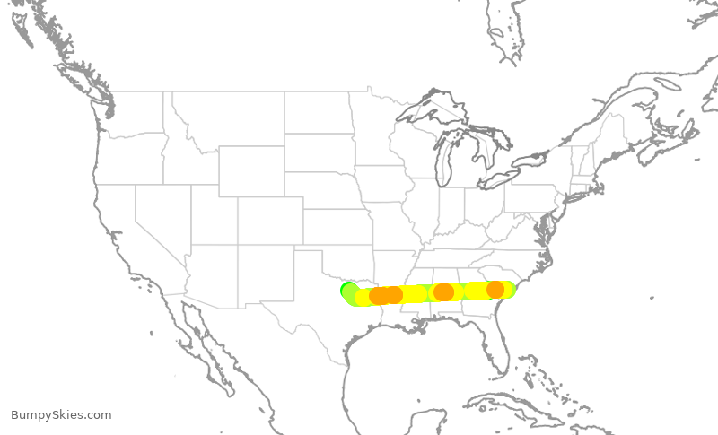 Turbulence forecast map for AAL1277, CHS to DFW