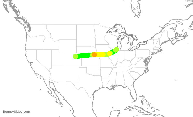 Turbulence forecast map for AAL1277, DEN to ORD