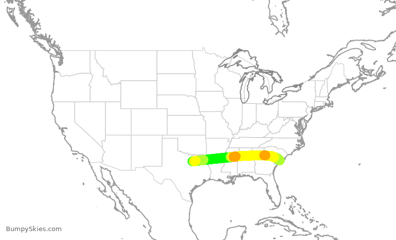 Turbulence forecast map for AAL1277, DFW to CHS