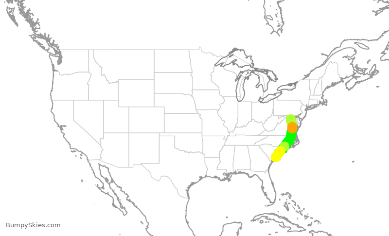 Turbulence forecast map for AAL1278, DCA to CHS