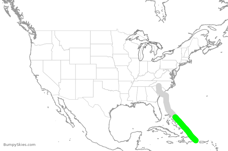 Turbulence forecast map for AAL1280, CLT to PUJ