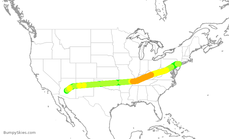 Turbulence forecast map for AAL1282, EWR to PHX