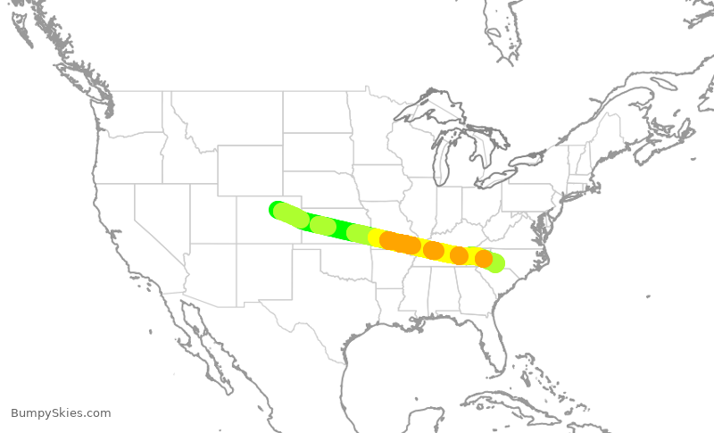 Turbulence forecast map for AAL1283, DEN to CLT