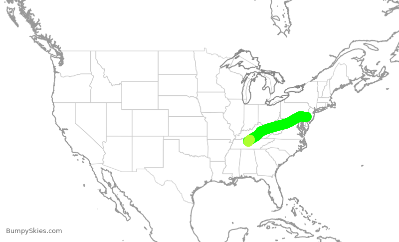 Turbulence forecast map for AAL1283, PHL to BNA