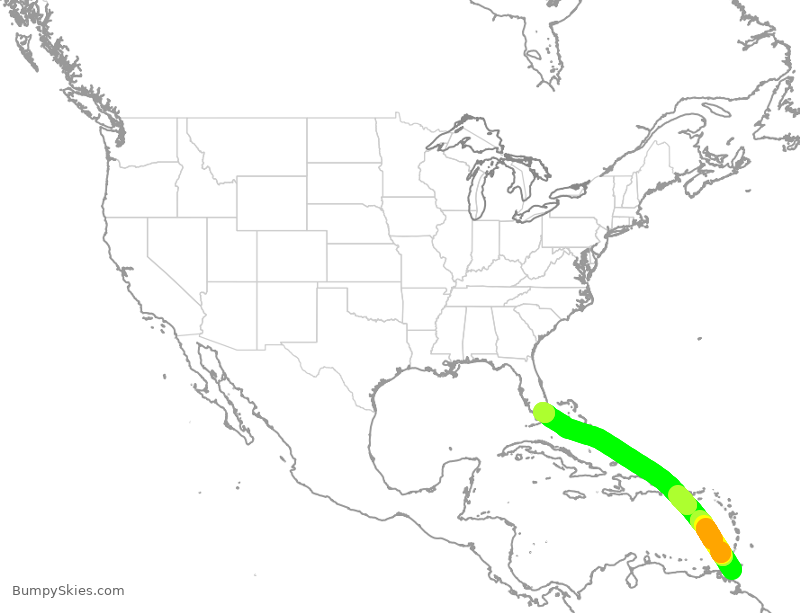 Turbulence forecast map for AAL1283, POS to MIA