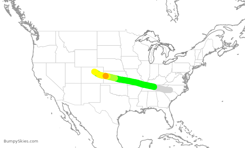 Turbulence forecast map for AAL1284, CLT to DEN