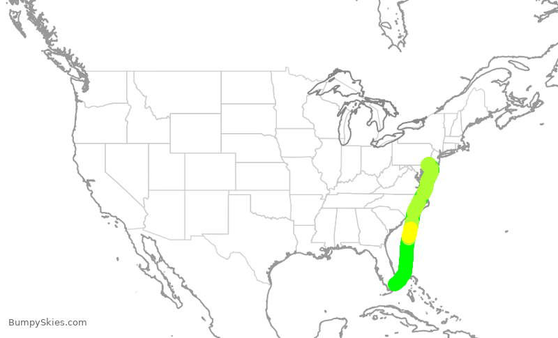 Turbulence forecast map for AAL1284, MIA to PHL