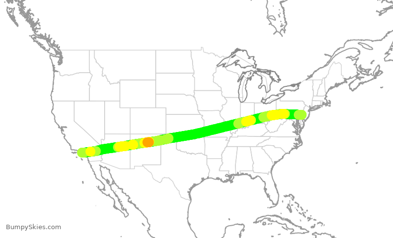 Turbulence forecast map for AAL1284, PHL to LAX